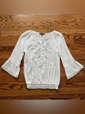 White Embroidered Peasant Top -